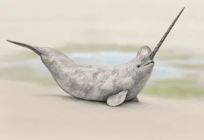 Narwhal against a soft blurred background Pencil Sketch