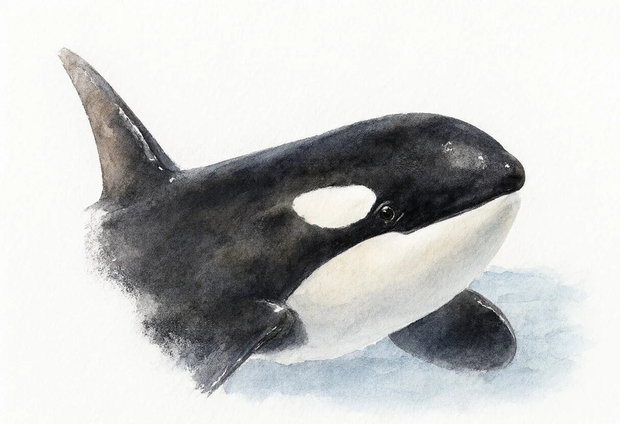 Orca close-up portrait Watercolour