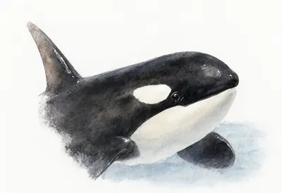 Orca close-up portrait Watercolour