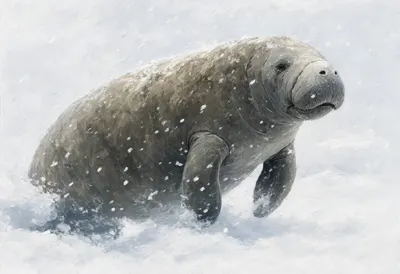 Manatee in falling snow Oil Painting