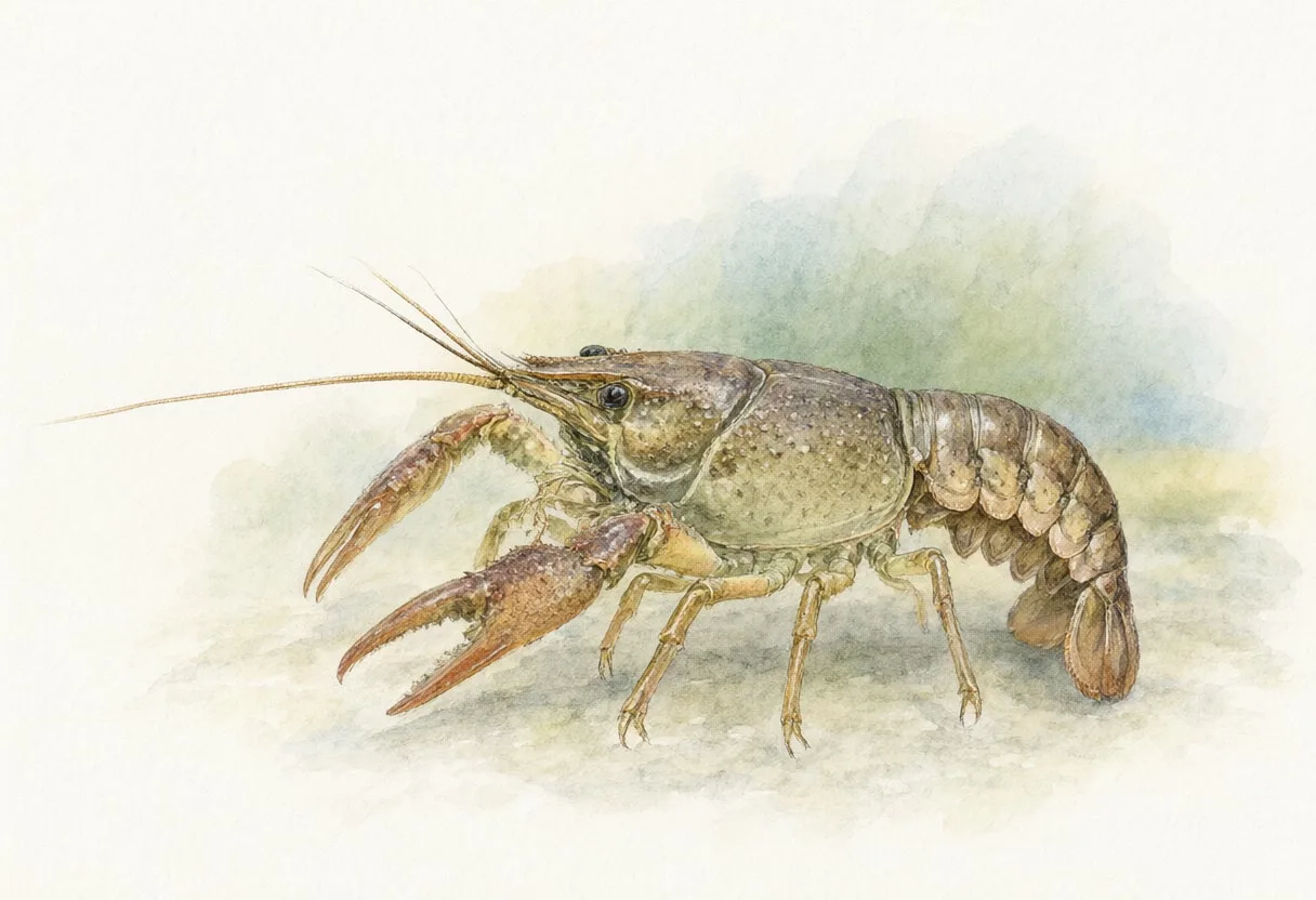 Crayfish against a soft blurred background Watercolour