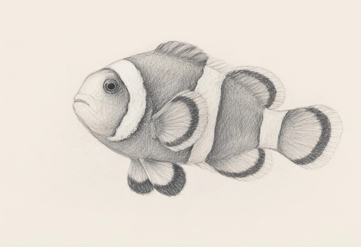 Clownfish in soft morning light Pencil Sketch