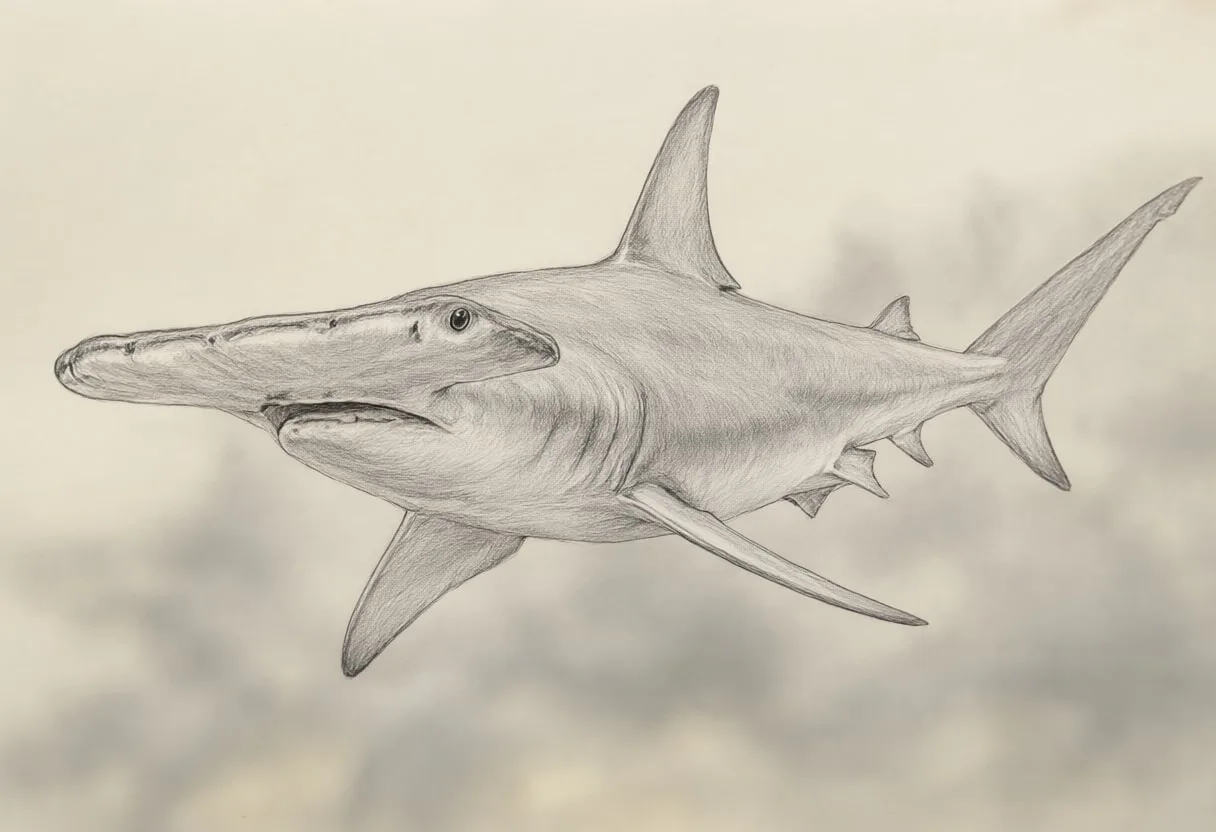 Hammerhead Shark against a soft blurred background Pencil Sketch