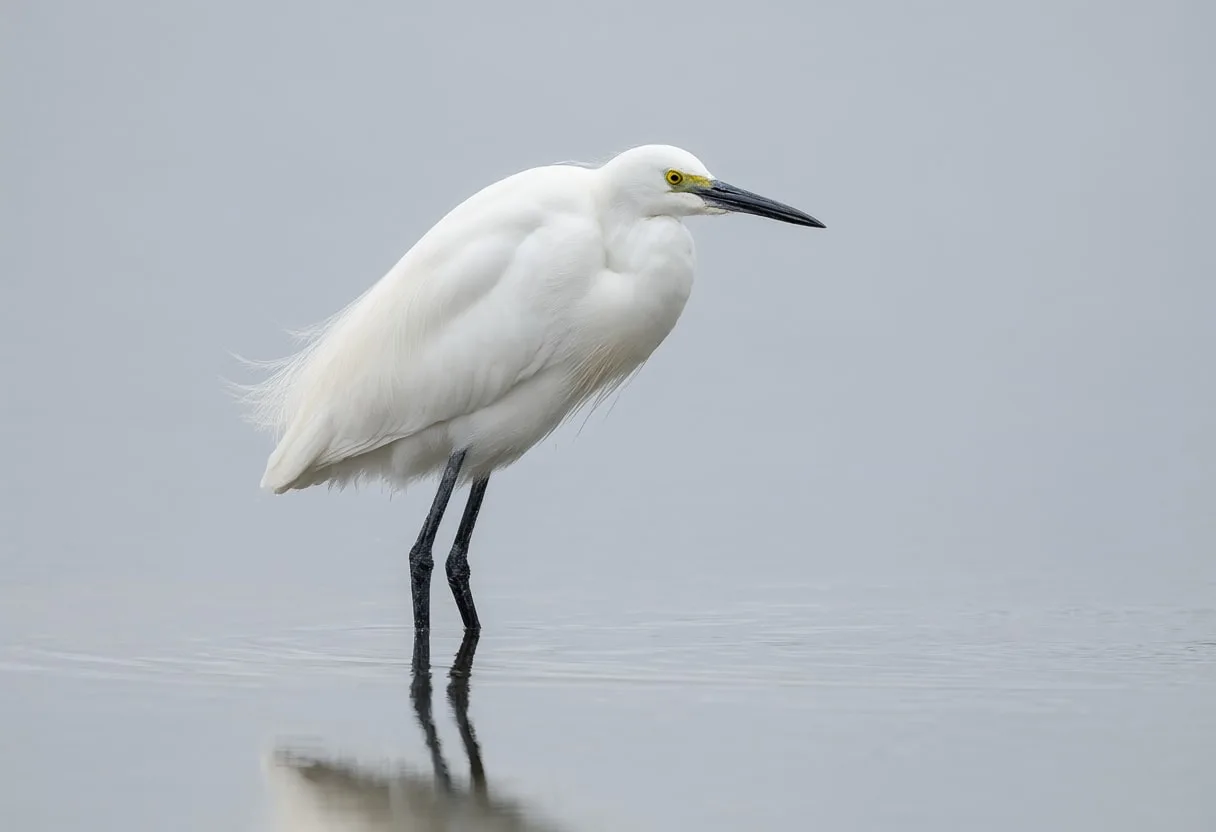 Egret in gentle mist