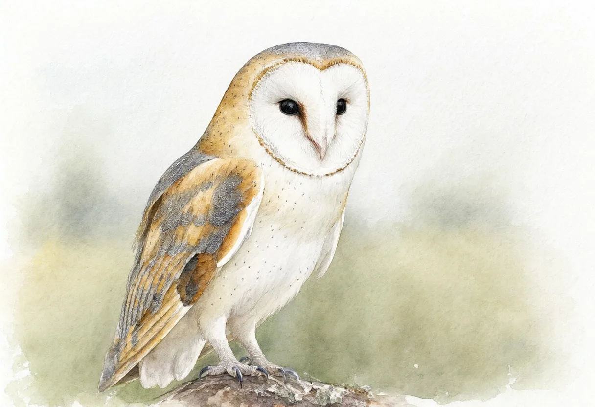 Barn Owl against a soft blurred background Watercolour