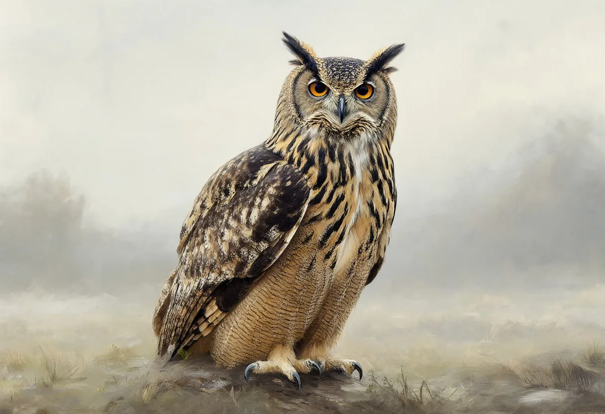 Eagle Owl in gentle mist Oil Painting