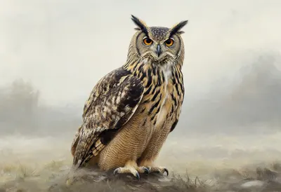 Eagle Owl in gentle mist Oil Painting