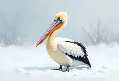 Pelican in falling snow Oil Painting