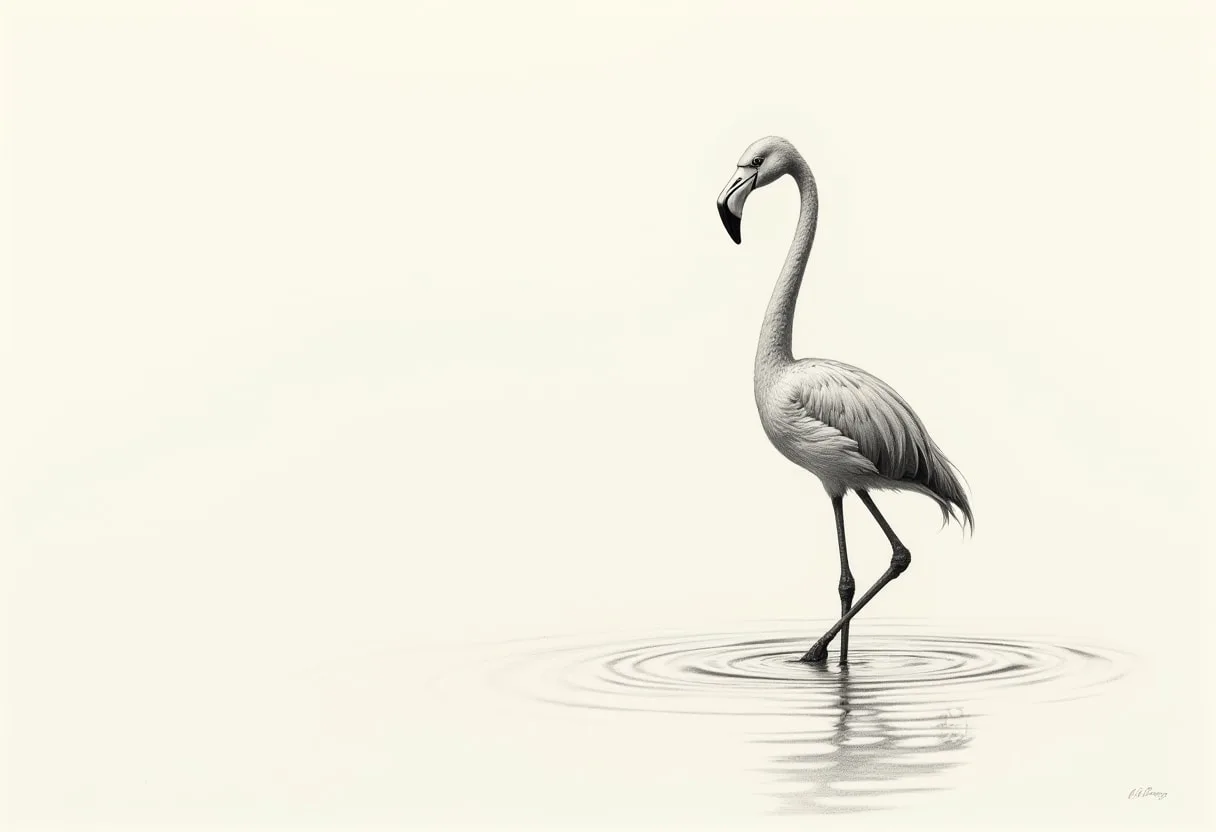 Flamingo beside calm water Pencil Sketch