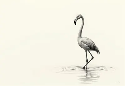 Flamingo beside calm water Pencil Sketch