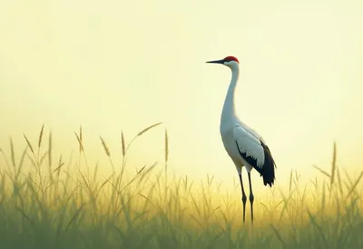 Crane in tall grass Digital Illustration