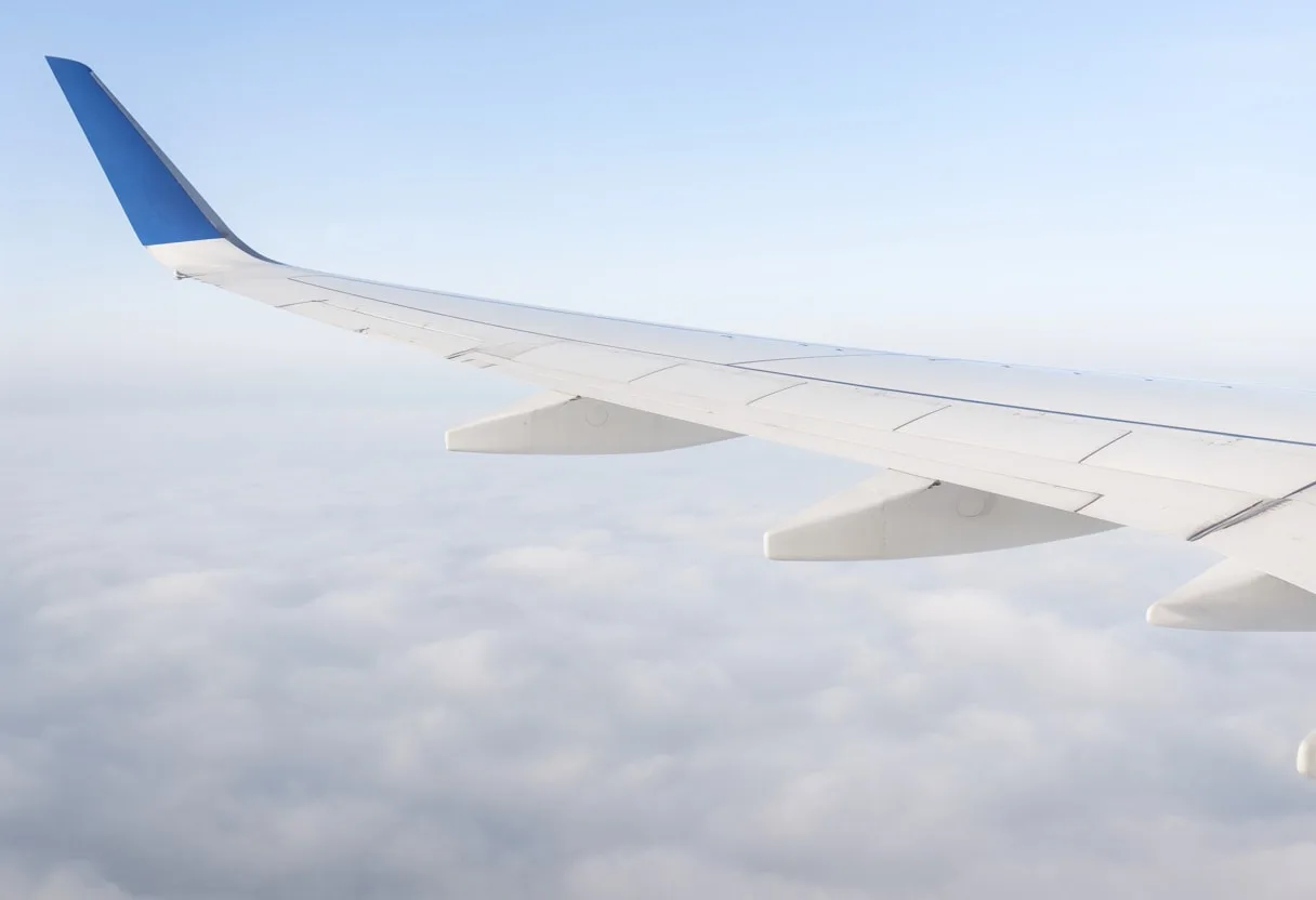 Airplane Wing Above A Sea Of Clouds in soft mist