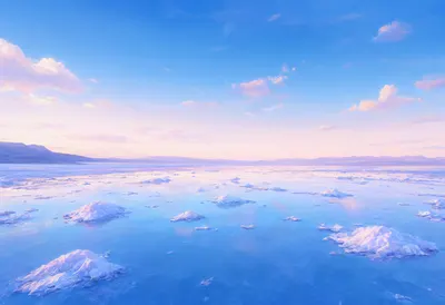 Salt Flats Reflecting A Pastel Sky at blue hour Digital Illustration