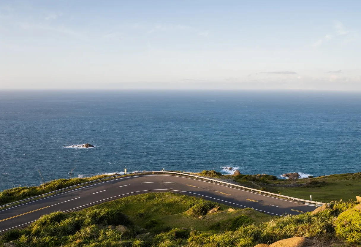 Coastal Road Curving Above The Sea from above