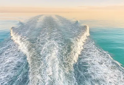 Boat Wake On Turquoise Water From Above in warm evening light Pencil Sketch