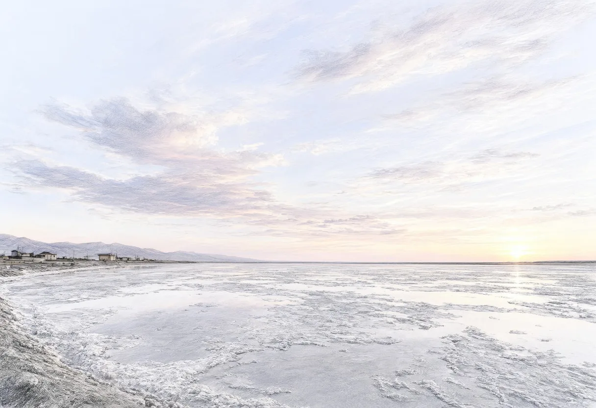 Salt Flats Reflecting A Pastel Sky on a quiet day Pencil Sketch