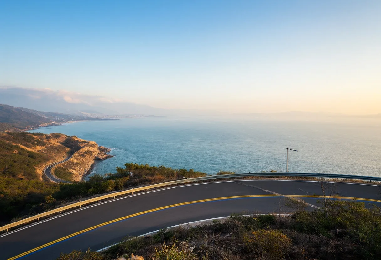 Coastal Road Curving Above The Sea at sunrise
