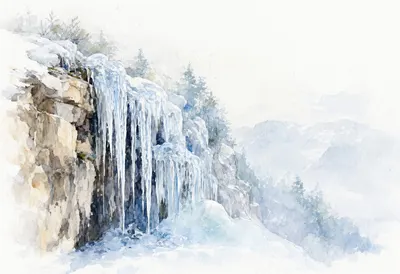 Icicles On A Cliff after rain Watercolour