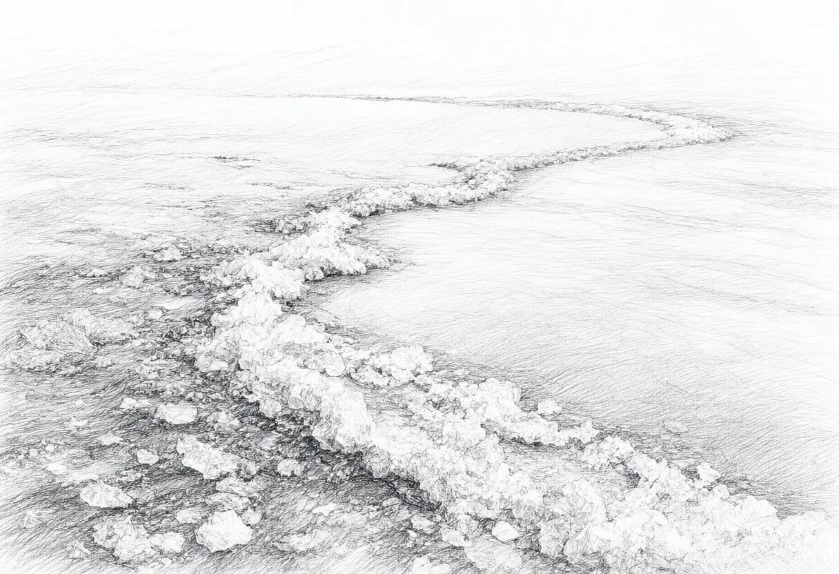 Salt Crystal Shoreline after rain Pencil Sketch