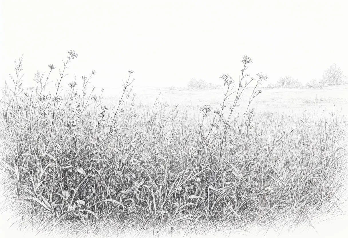 Wildflower Verge at dawn Pencil Sketch
