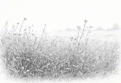 Wildflower Verge at dawn Pencil Sketch