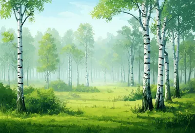 Birch Grove In Fog Digital Illustration