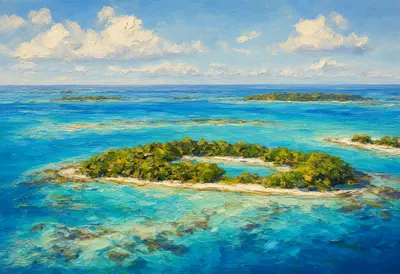 Atoll Ring From Above in warm summer light Oil Painting