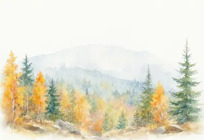 Larch Forest In Autumn Watercolour