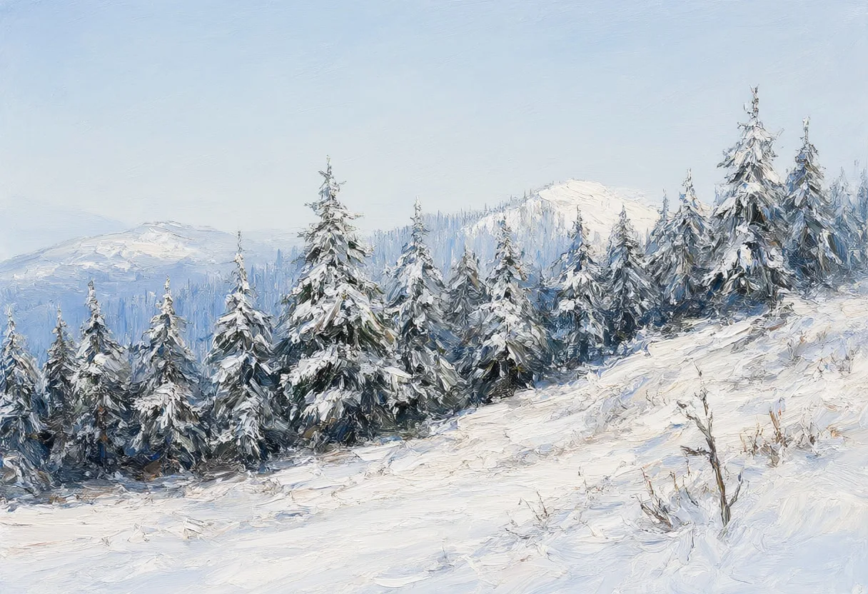 Snow Covered Pine Ridge in winter Oil Painting