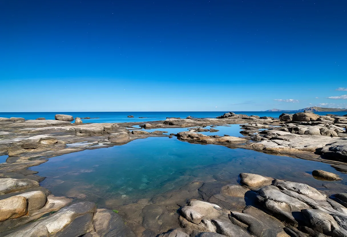 Tide Pools On A Rocky Shore under a starry sky Digital Illustration