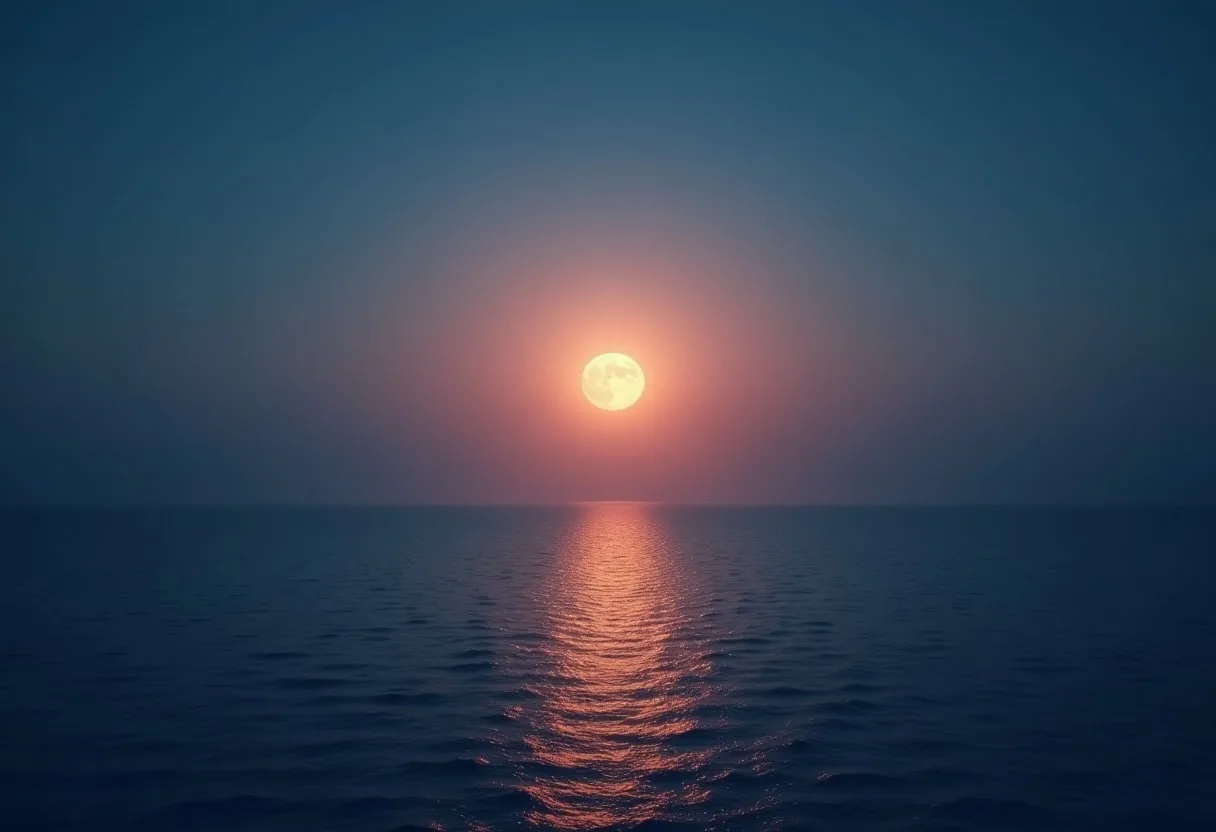 Moonrise Over Water at dawn