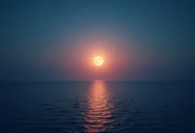 Moonrise Over Water at dawn