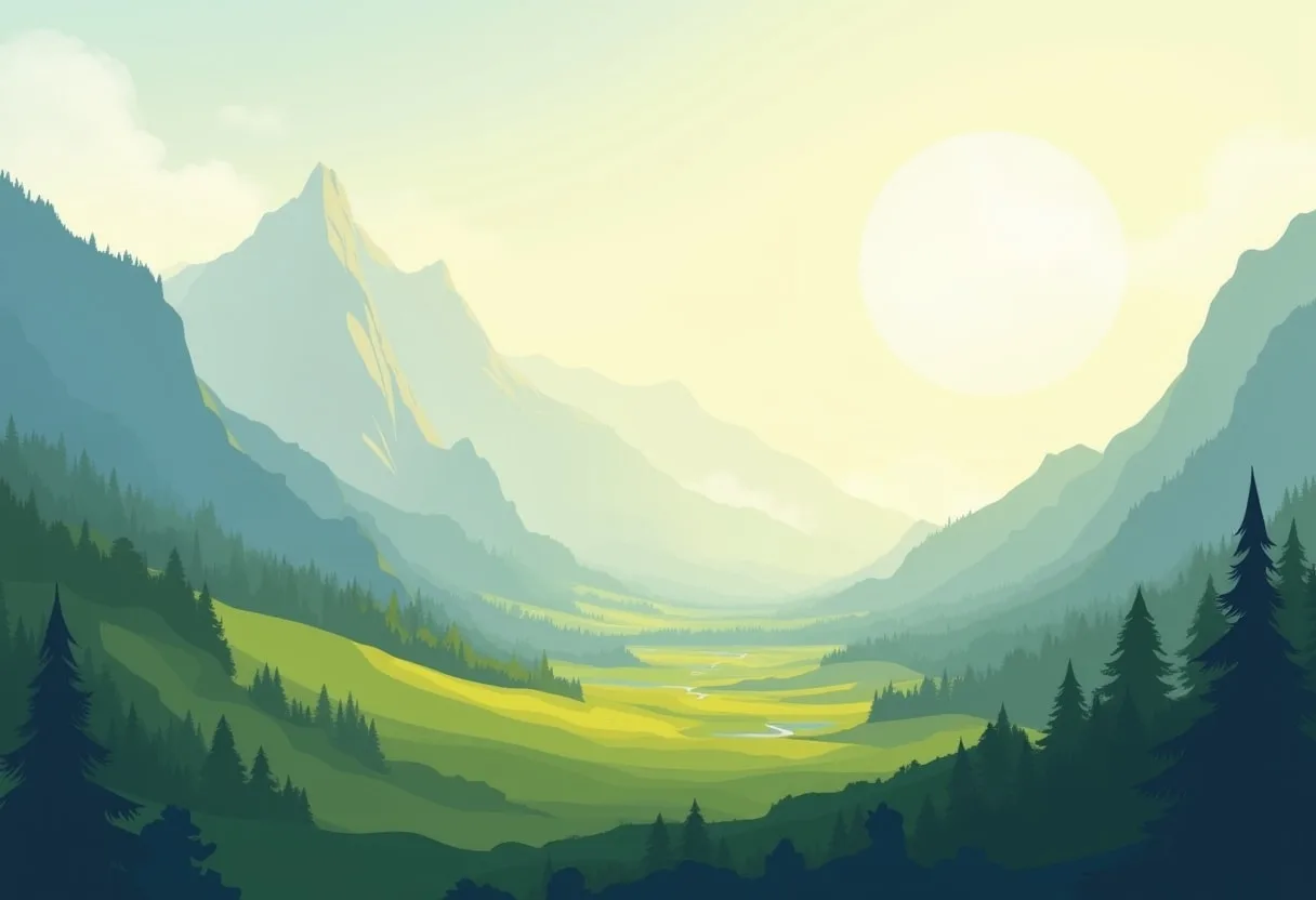 Sunlit Mist In A Valley Digital Illustration