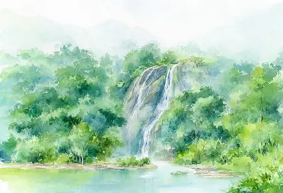 Rainforest Waterfall Watercolour