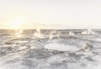 Geothermal Hot Springs at golden hour Pencil Sketch