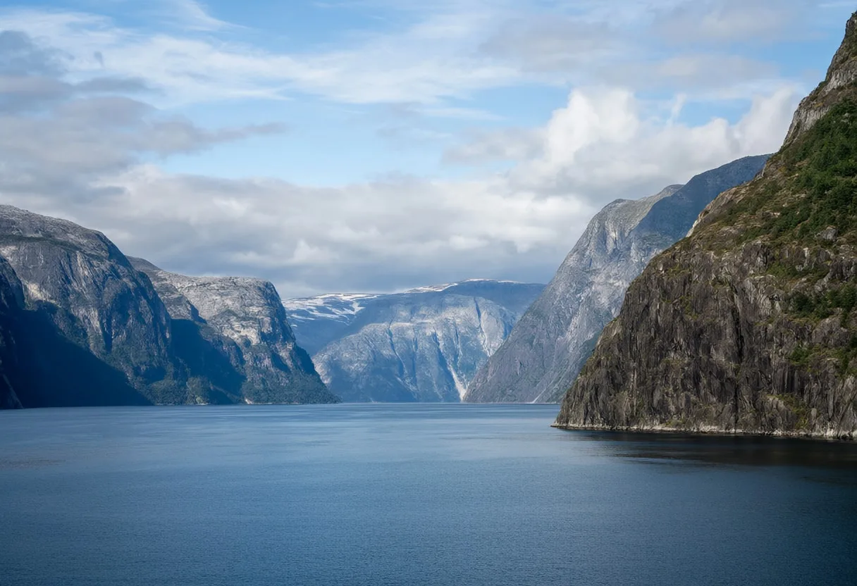 Fjord With Steep Walls under a dramatic sky