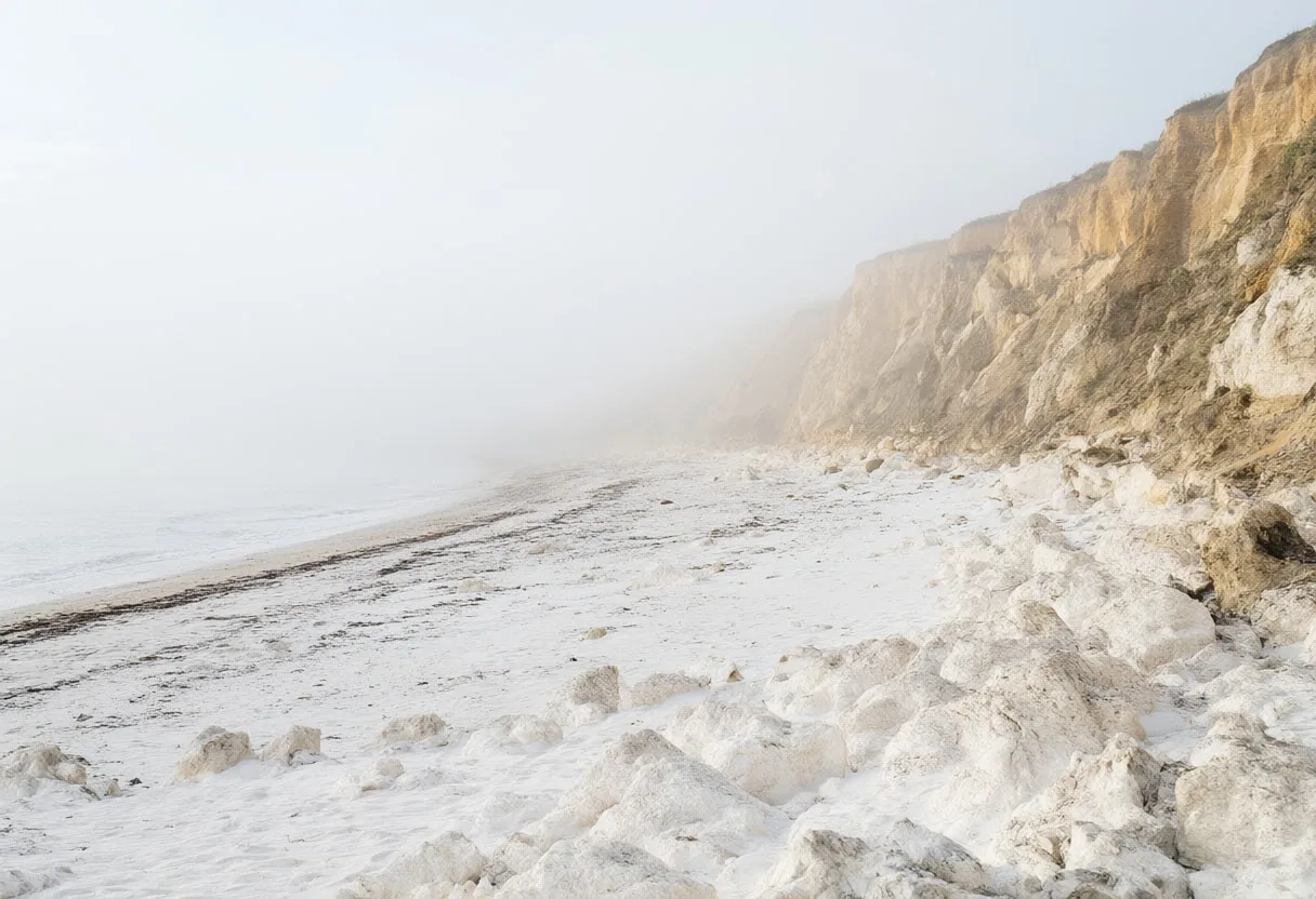 Chalk Cliffs And White Beach in soft mist
