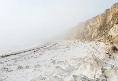 Chalk Cliffs And White Beach in soft mist