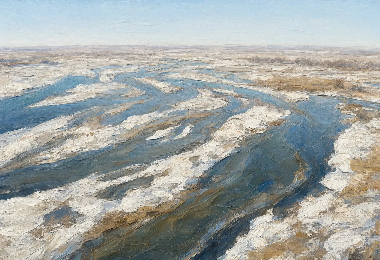 River Delta From Above in winter Oil Painting