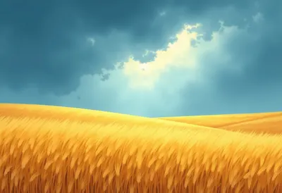 Wheat Field Under Storm Light Digital Illustration