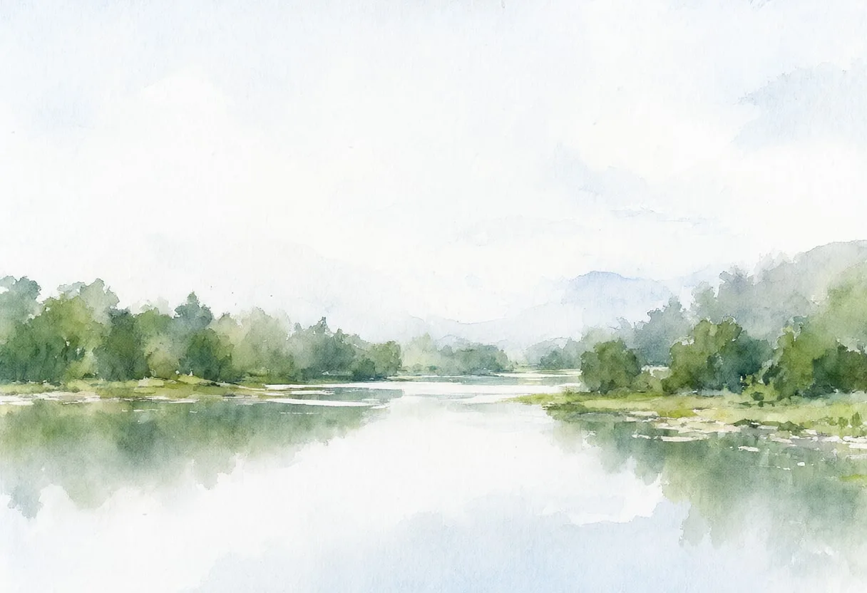 Still Lake Reflection after rain Watercolour