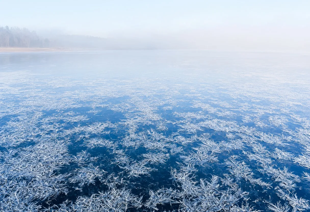 Frost Patterns On Lake Ice in soft mist Digital Illustration