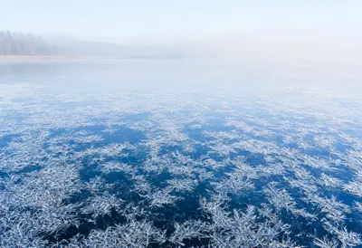 Frost Patterns On Lake Ice in soft mist Digital Illustration