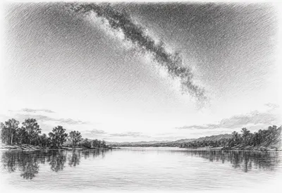 Milky Way Over A Lake after rain Pencil Sketch