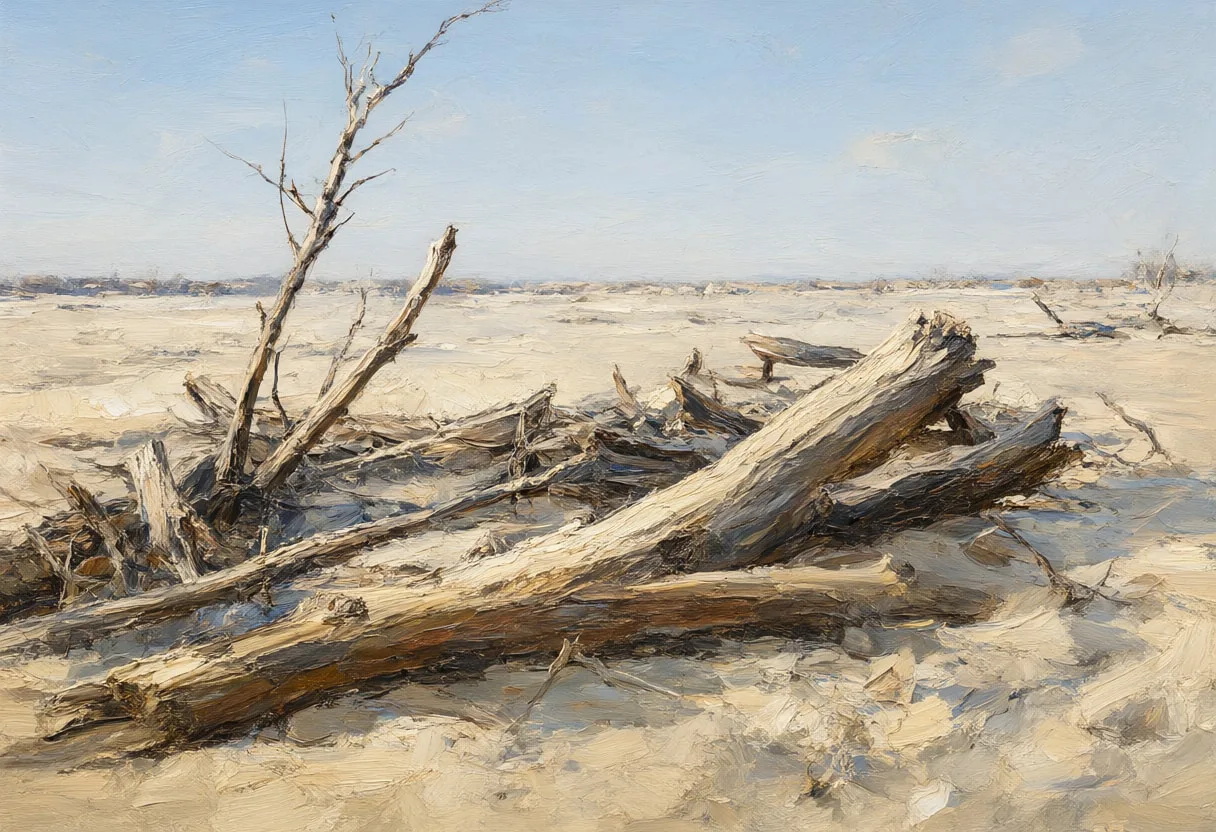 Driftwood On Sand in winter Oil Painting