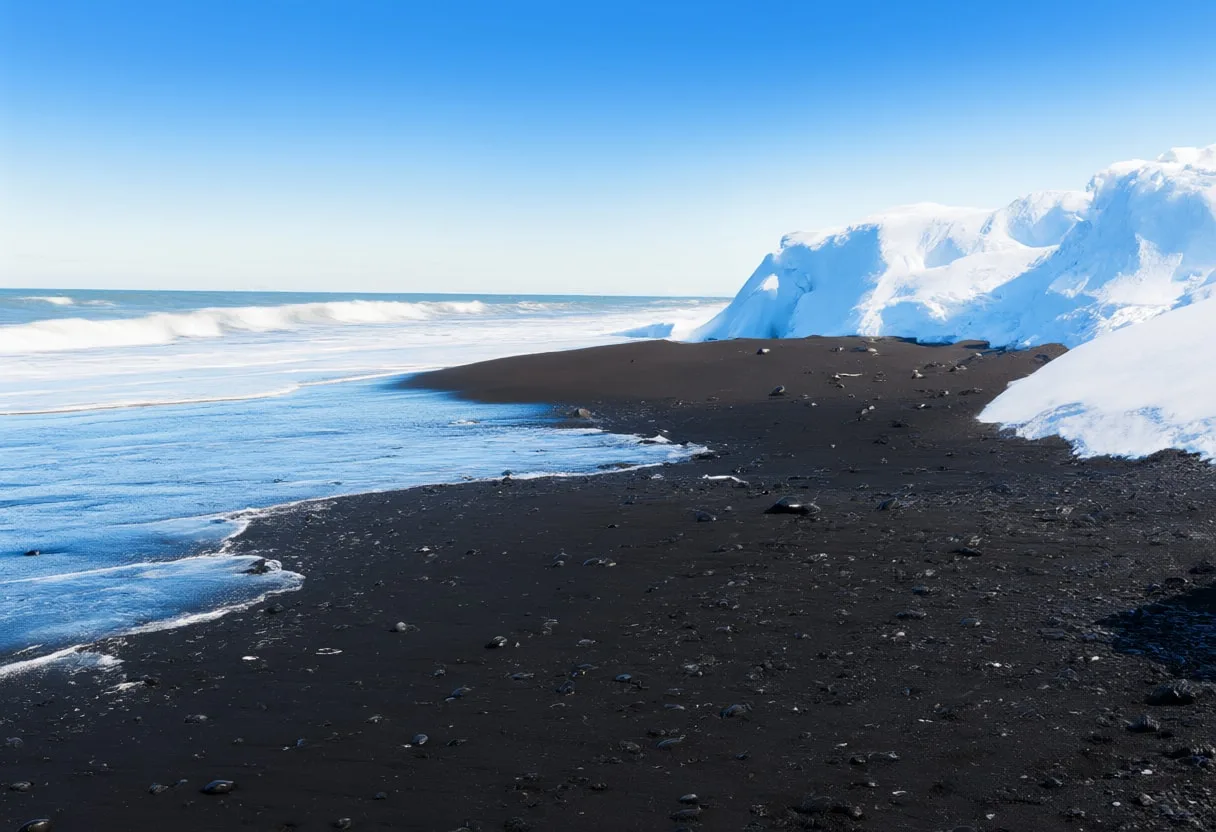 Volcanic Black Sand Beach in winter Digital Illustration
