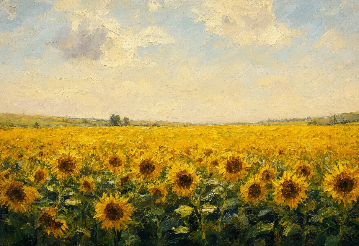 Sunflower Field Horizon in warm summer light Oil Painting