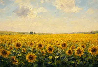Sunflower Field Horizon in warm summer light Oil Painting