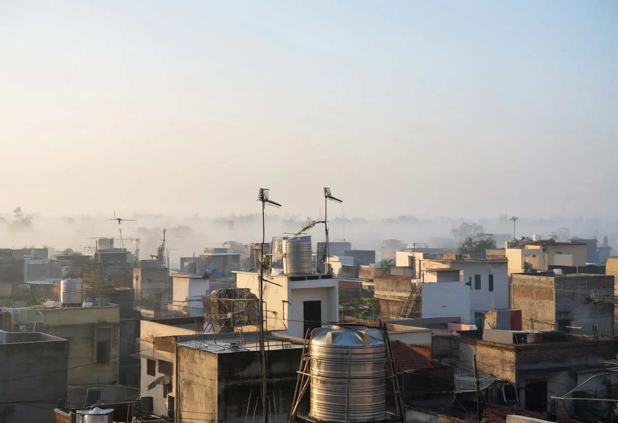 Rooftops in Morning Mist