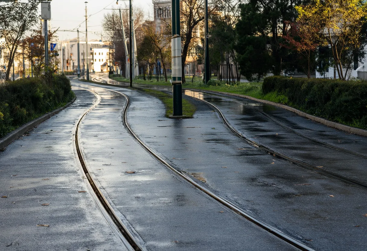 Tram Line in the Rain